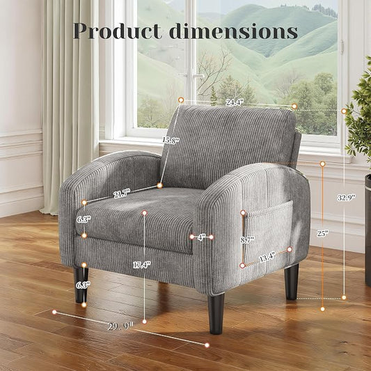 Homkdom Accent Chairs Set of 2 for Living Room,Mid Century Modern Reading Chair with 2 Side Pockets,Upholstered Armchair for Apartment,Small Room,Grey