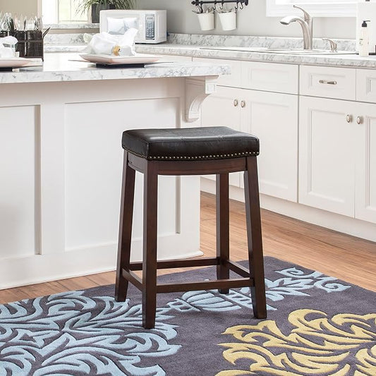 Linon Home Décor Kingston Backless Linon Claridge Stool, Counter Height, Brown Patch Counter, 12.75"D x 18.25"W x 26.75"H