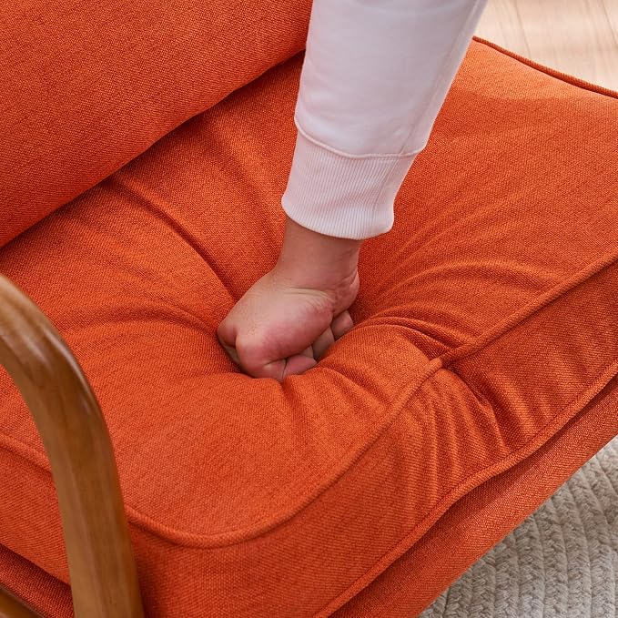 Karl home Accent Chair Mid-Century Modern Chair with Pillow Linen Fabric Upholstered Lounge Arm Chair with Solid Wood Frame & Soft Cushion for Living Room, Bedroom, Balcony, Burnt Orange