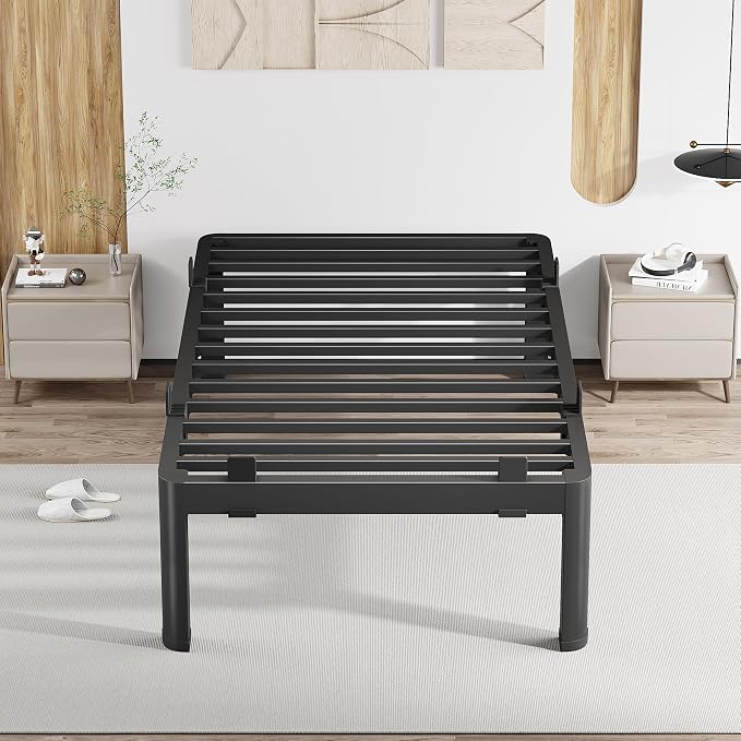 MAF 12 Inch Twin Metal Platform Bed Frame with Anti-Collision Round Legs, Black 3500 Lbs Heavy Duty Bed Frame Steel Slats Support, No Box Spring Needed, Easy Assembly
