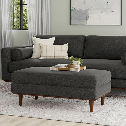SIMPLIHOME Morrison 49-inch Wide Table Ottoman in Charcoal Grey Woven-Blend Fabric, Multifunctional Footrest, Coffee Table, or Extra Seating for Living Room, Mid-Century Modern Style