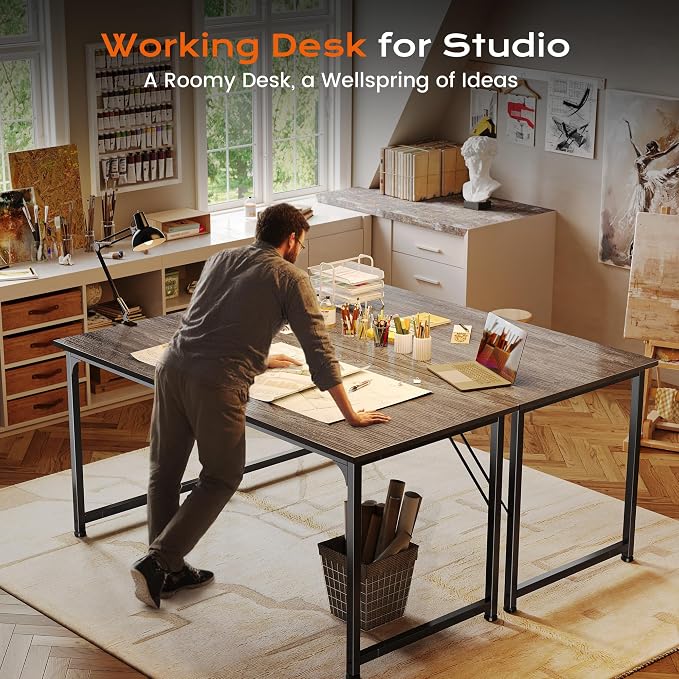 PRAISUN 55 X 24 Inch Computer Desk with Deeper Desktop, Gaming Office Writing Work Desk for Home Office, Study, Bedroom, Work from Home, Metal Frame, Grey