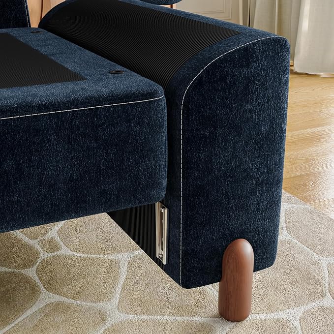 SITJOY Large Cloud Couch, 118" Wide 3 Seater L Shape, Chenille in Navy Blue | Detachable and Washable Chenille Cover Sectional Sofas for Living Room, Deep Seat Wide Couch with Chaise, Storage Ottoman