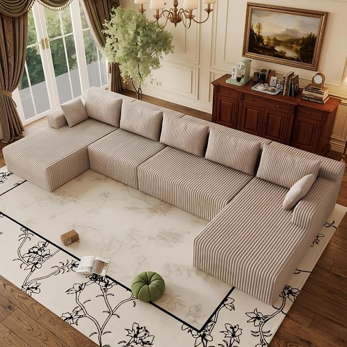 Flexible Combination Cloud Sectional Boneless Couches with Double Chaise,157" Oversized U Shaped Modular Sofa No Assembly Required Foam-Filled Deep Seat Sofa & Couch for Living Room,Apartment