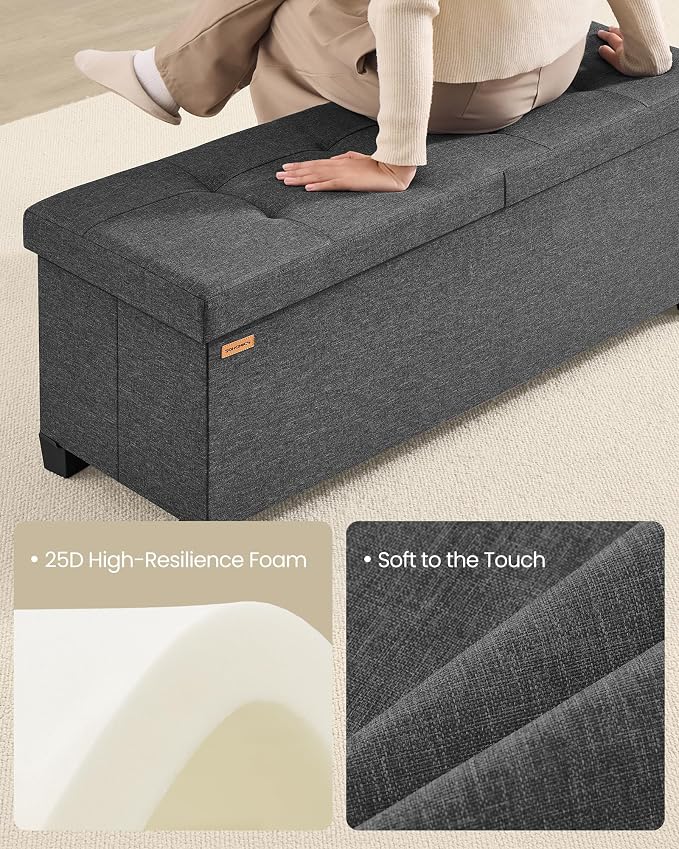 SONGMICS Storage Ottoman Bench with Legs, Folding Ottoman Foot Rest with Flipping Lid, Bench with Storage, for Living Room, Bedroom, Entryway, Linen-Look Fabric, 43.3 Inches, Slate Gray ULSF079GN01