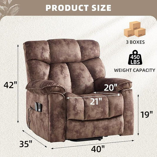CANMOV Power Lift Recliner Chair for Elderly with Vibration Massage and Lumbar Heating, Overstuffed Electric Lift Chair with Side Pocket and 2 Cup Holders for Living Room, Brown