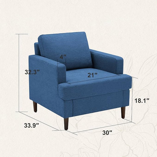 Weture Mid-Century Accent Chair,Modern Linen Fabric Armchair for Living Room,Comfy Upholstered Reading Accent Chairs for Bedroom,Single Sofa Chair with Wood Legs (Blue, 2 Pack)