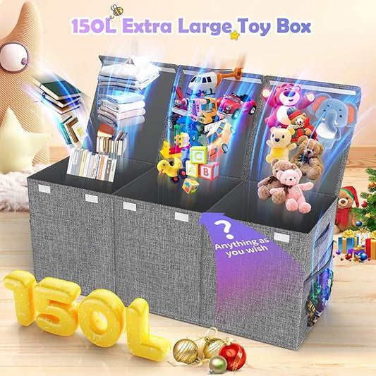 Mabahoo Extra Large Toy Box Chest with Lids, Collapsible Sturdy Kids Toy Storage Organizer Boxes for Boys Girls, 40"x14"x16", Toybox Storage Bins Basket for Living Room, Bedroom, Nursery, Gray
