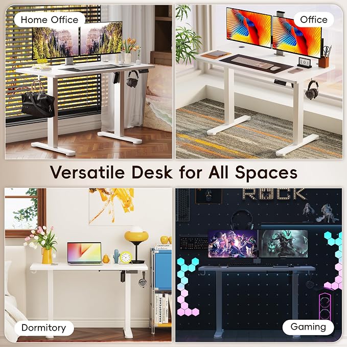 Monomi Electric Standing Desk, 47.2 Inch Height Adjustable Sit Stand Up Ergonomic Home Office Computer PC Desks, Gaming Writing Study Bedroom Rising Table, Tall Standup Workstation, White