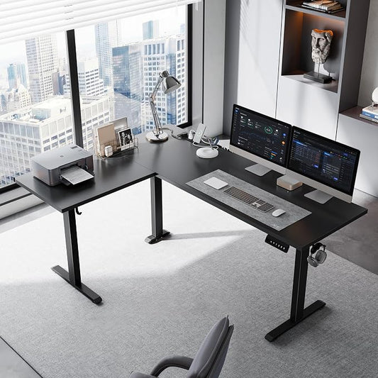 Klicelor L Shaped Standing Desk 63 x 48 Inch,Electric Height Adjustable Corner Desk with Cable Management & Power Outlets, Ergonomic Sit Stand Up Computer Table for Home Office,Black