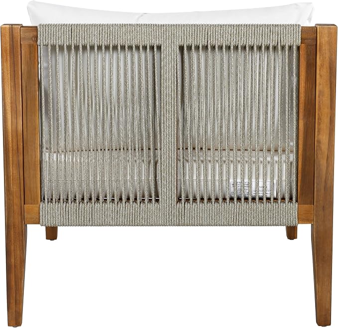 VilroCaz 3-Piece Patio Conversation Set, All Weather Sectional Sofa Set with Acacia Wood Frame and Woven Rope Accents, Outdoor Furniture Set with Cushions for Backyard Deck Poolside (Beige+Rope v)