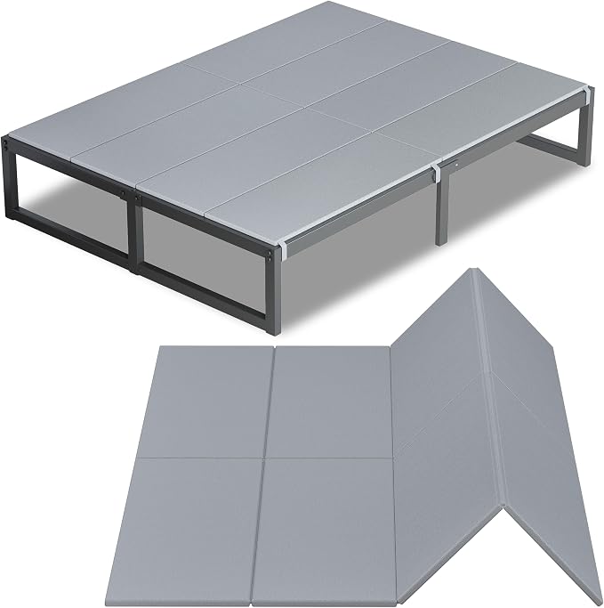 Lutown-Teen Bunkie Board Queen High-Density Polymer Bed Support Bunkie Board Queen Size Anti-Sag, Breathable, Moisture Resistant, Noise Minimizing, Gray