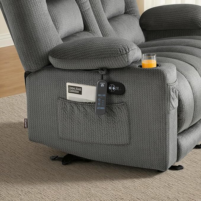 MCombo 55.9" Zero Gravity Power Loveseat Recliner with Heat and Vibration Massage, Reclining Loveseat Sofa with USB Ports, Cup Holders for Living Room, Fabric PR648SET (Grey)