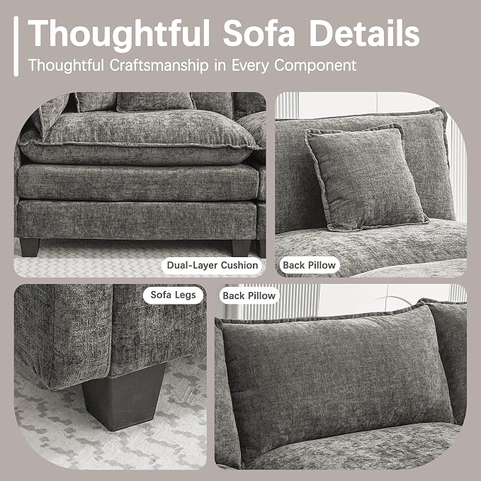 Oversized Loveseat Sofa, 70" Sectional Cloud Couch, 2 Seat Modern Comfy Sofa Chenille Deep Seat Couches with 2 Pillows, for Small Apartment, Living Room (Grey, 70" Loveseat)