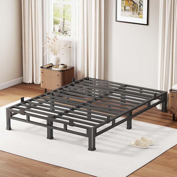 ROIL 10 Inch Queen Bed Frame, Metal Bed Frame & Box Spring 2 in 1 Platform with Round Corner Legs, 4000LBS Double Layer Low Profile Metal Platform Mattress Baffles, Noise-Free Easy Assembly