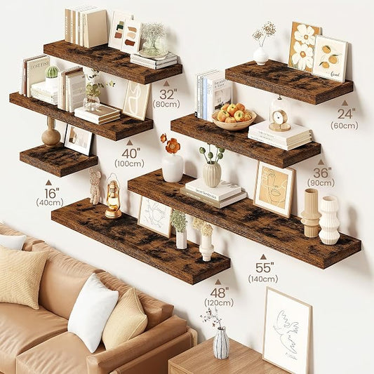 Vivelove Floating Shelves for Wall Mounted, 24 Inch Bathroom Shelves, Display Shelf for Living Room Kitchen Bedroom Office Farmhouse Home Decor, 24" X 9.3" X 1.5" - Set of 2, Rustic Brown