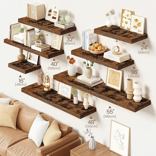 Vivelove Floating Shelves for Wall Mounted, 32 Inches Long Shelves, Display Shelf for Bathroom Living Room Kitchen Bedroom Office Farmhouse Home Decor, 32" X 9.3" X 1.5" - Set of 2, Rustic Brown