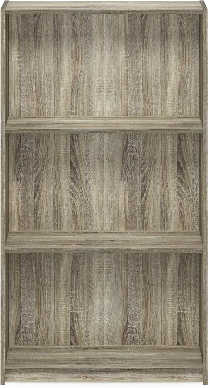 Furinno BASIC Book Shelf, 3-Tier Modern Bookshelf, Bookcase with Open Shelves, 9.3 x 21.8 x 39.5, for Living Room, Bedroom, Home Office, Sonoma Oak