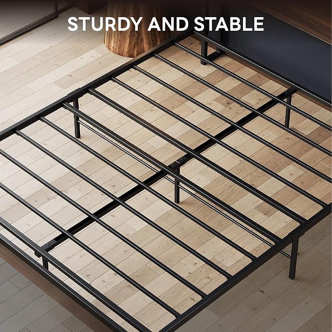 LIKIMIO Queen Bed Frame with Headboard, Dark Wood Camas Queen with Strong Supports, Sturdy, Noise-Free, No Box Spring Needed, Dark Walnut
