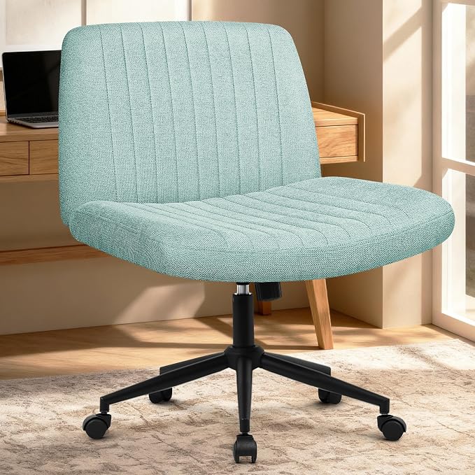 Orange Factory Criss Cross Chair Wheels Wide Cross Legged Office Desk Vanity Dual Base Comfy Fabric Armless Adjustable Swivel for Home Computer Task (Mint Dual Base, Fabric)