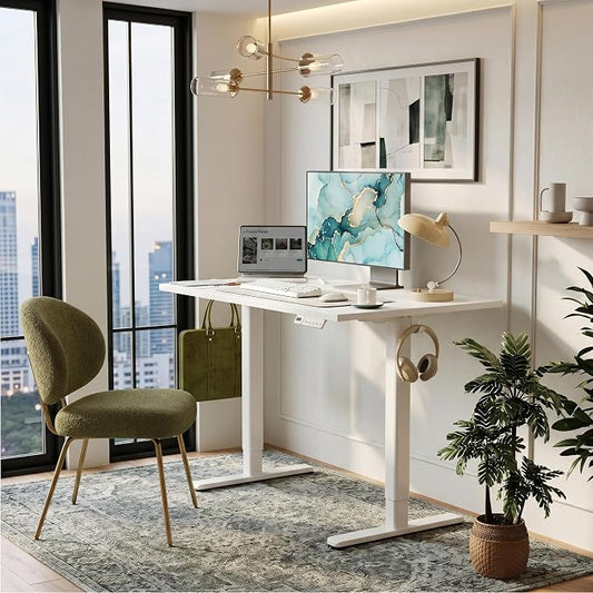 Claiks Electric Standing Desk, 48 x24 Inch Height Adjustable Sit Stand Desk for Home Office, Computer Desk with Memory Presets, Cable Management & Headphone Hooks, 156 lbs Capacity, White