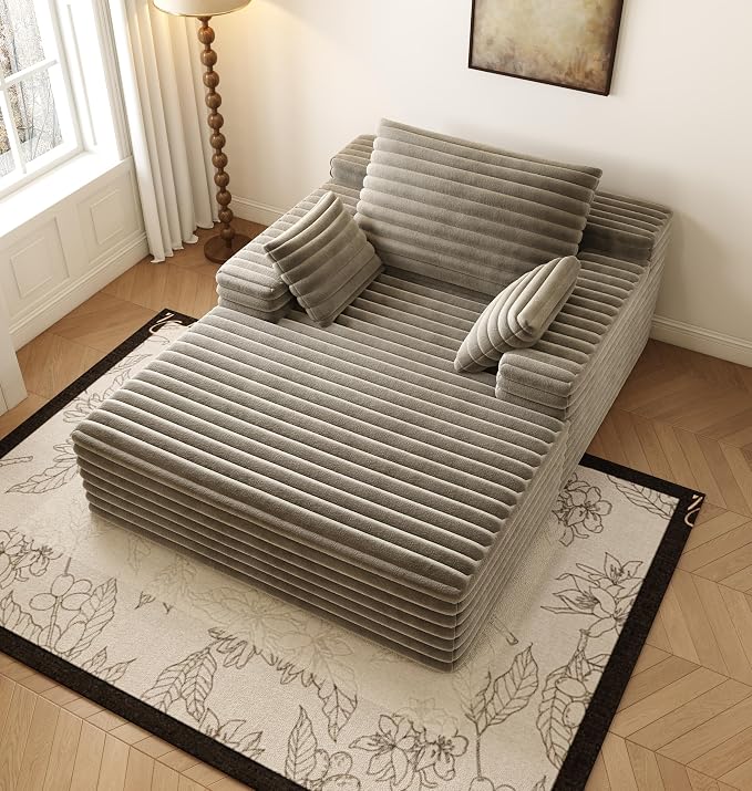 62.6" Oversized Boneless Chaise Lounge Sofa Bed - Cozy Corduroy Reading Chair for Living Room Bedroom, Small Cloud Couch with Throw Pillows, Plush Sleeper Sofa Chairs, No Assembly, Camel