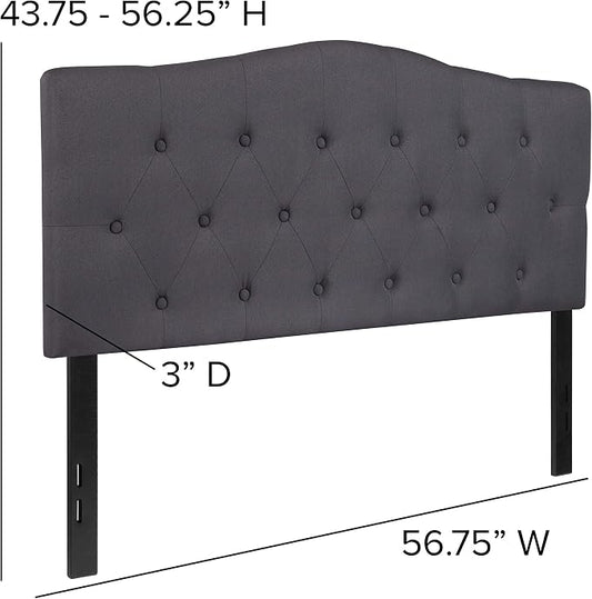 EMMA + OLIVER Tufted Upholstered Full Size Headboard in Dark Gray Fabric