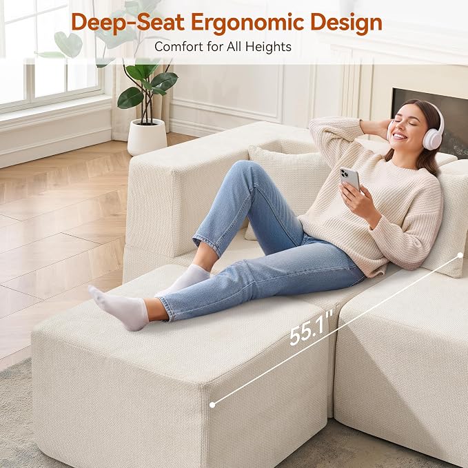 MONVANE Modular Sectional Sofa, Oversized 10 Seat Convertible U Shaped Couch with Ottoman, Comfy Chenille Cloud Couch with Deep Seat, Sectional Couches for Living Room, No Assembly Required, Beige