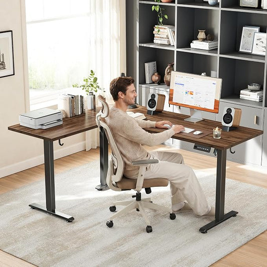Klicelor L Shaped Standing Desk 63 x 48 Inch, Electric Height Adjustable Corner Desk for Home Office Workstation, Ergonomic Sit Stand Computer Table with Memory Controller, Dark Walnut