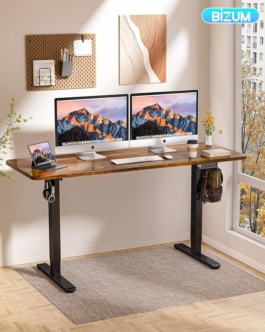 BIZUM Electric Standing Desk 60 x 24 Inch Computer Desk-Gaming Desk Rustic Brown Home Office Desks Height Adjustable Memory Stand Up Computer Workstation