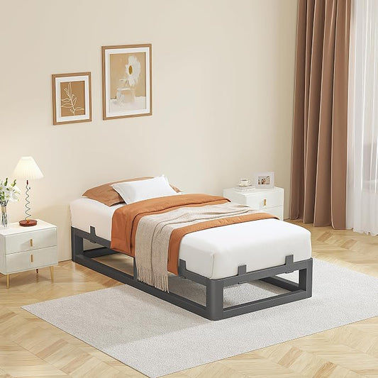 10 Inch Twin Bed Frames with Rounded Corner and Squeak Free U-Slot Design, Metal Platform Bed Frames 6 Non-Slip Guards, 3500lbs Heavy Duty Steel Slat Support, No Box Spring Needed, Black
