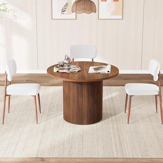 weselon 42"-120" Extendable Dining Table for 4-14, Expandable Oval Dining Room Table with Fluted Pedestal Base & Reinforced Metal Support Leg, Extra Large Modern Kitchen Table (Walnut)