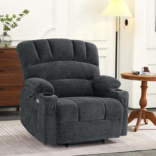 MCombo Power Lift Recliner Chair for Elderly, Lift Chair with Heat and Massage, 150° Max Recline, Extra Wide Lift Recliner for Big People, Fabric R7096 (Medium-Wide, Dark Grey)