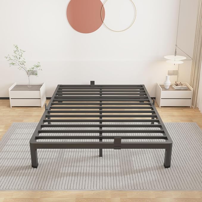 ROIL 10 Inch King Bed Frame with Rounded Corner Low Profile Metal Platform 3500LBS Heavy Duty Steel Slats No Box Spring Needed Noise-Free Easy Assembly
