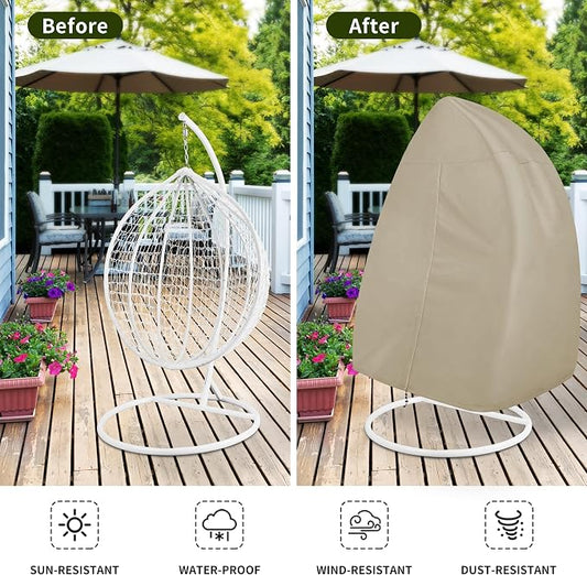 Easy-Going Patio Hanging Egg Chair Cover, UV Resistant Waterproof Outdoor Single Seat Swing Chair Cover with Zipper, Camel