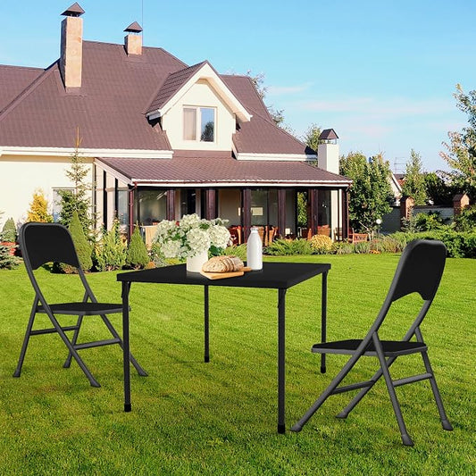 Kasunpul 34" Folding Table, Portable Square Folding Card Table with Collapsible Legs & Carrying Handle, Plastic Tables for Camping,Picnic, Office, Party, Black