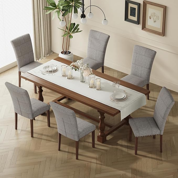 MALOL Dining Chairs Set of 4, High Back Dining Chair with Wood Legs and Nailhead Trim, Modern Padded Kitchen Room Chairs for Dining Room/Restaurant, Black/White