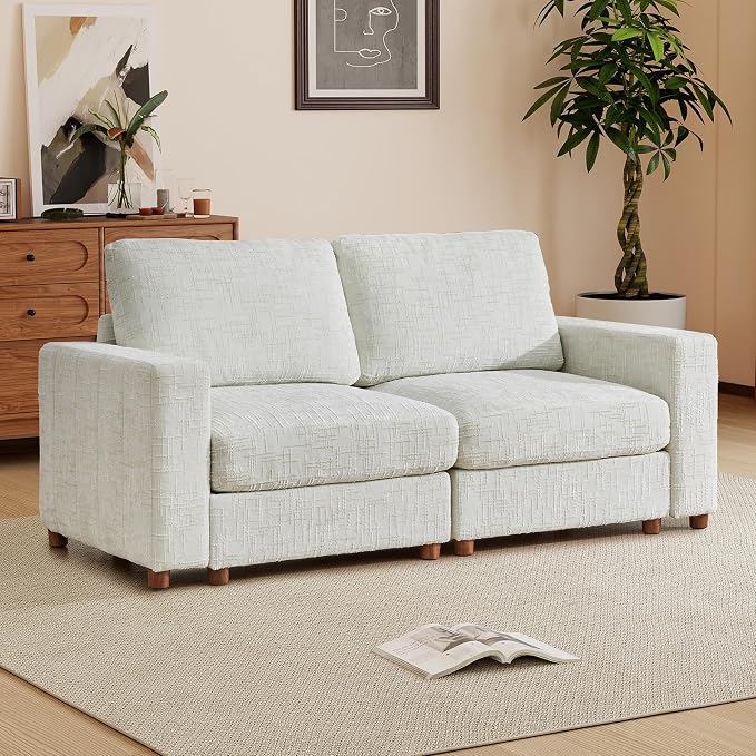 ORRD Comfy Loveset Couch, Chenille 2 Seat Sofa with Pillows, Modern Loveseat Sofa with Storage for Apartment, Living Room, White