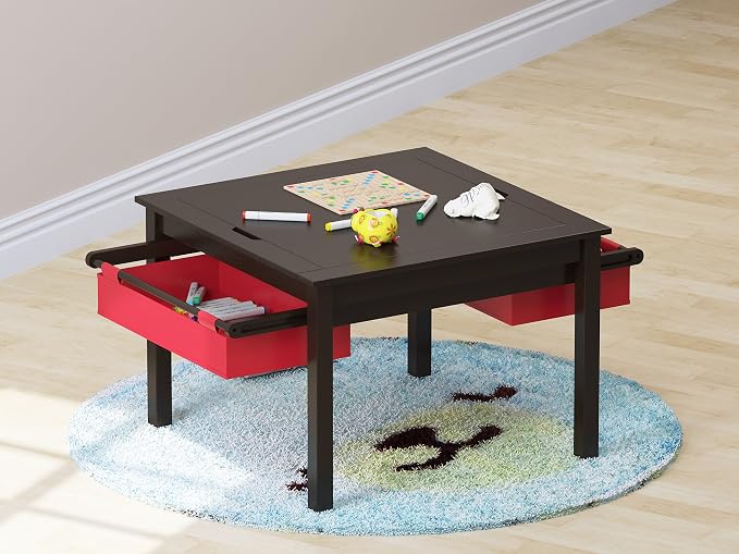 UTEX 2 in 1 Kids Construction Play Table with Storage Drawers and Built in Plate (Espresso)