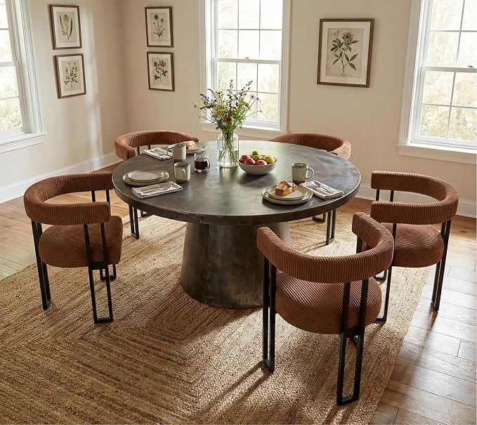 VIRRMO Boucle Dining Chair Set of 4 Corduroy Upholstered Dining Room Chairs Kitchen Chairs with Metal Legs Mid Century Modern Chair for Dining Room, Kitchen (Coffee, 4)