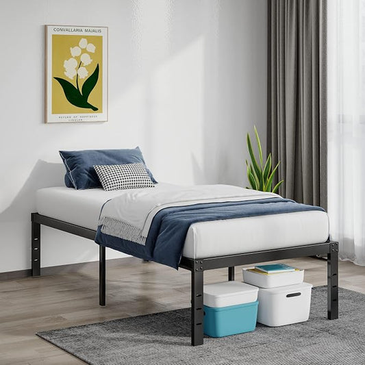 Twin Bed Frame Heavy Duty,18" Black Metal Platform Bed Frame,Sturdy Steel Frame,No Box Spring Needed,Noise-Free,Easy Assembly