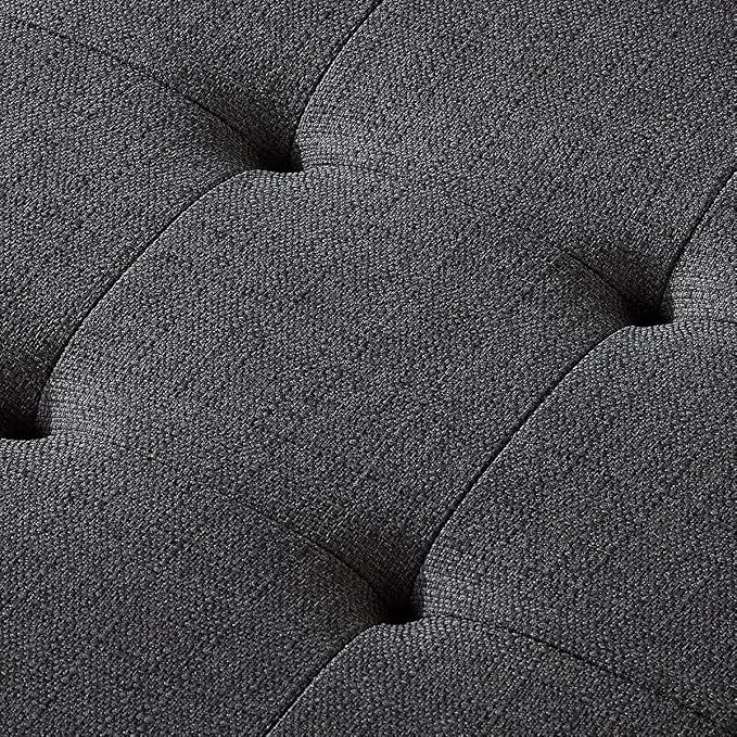 24KF Large Rectangular Upholstered Tufted Linen Fabric Ottoman Bench, Padded Bench with Solid Wood Shelf-Charcoal