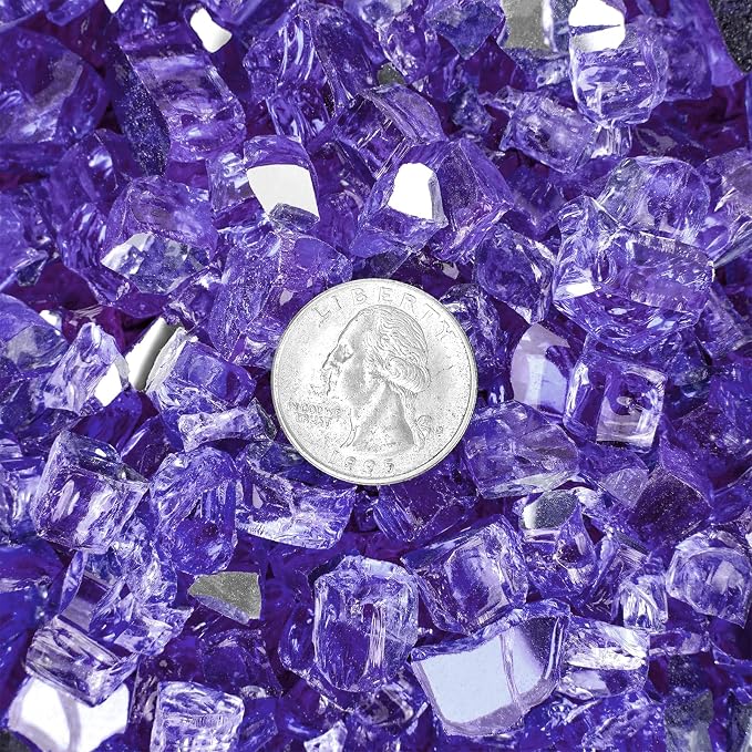 Onlyfire 10 lbs Fire Glass Rocks 1/4 Inch, Reflective Tempered Glass for Propane Fire Pit & Gas Fireplace, High Luster Firepit Glass Stones for Fire Table, Purple (Multicolor Options Available)