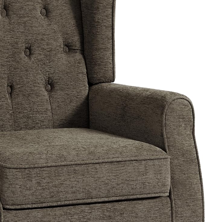 High Back Accent Chair, Fabric Upholstered Armchair Wingback Chair for Living Room, Comfy Single Sofa Bedroom Reading Seat with Solid Wood Legs - Taupe