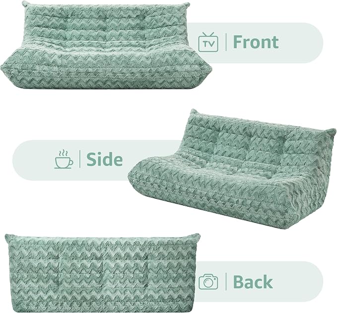 Hobestluk Giant Bean Bag Chair Faux Fur BeanBag Couch for Living Room | Green Chevron, 3-Seater,Ergonomic Design,Memory Foam,Anti-slip Bottom,No Assembly Required,Decorative Style for Living Room