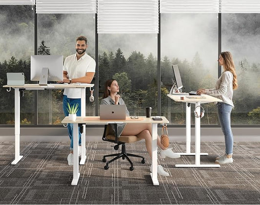 Electric Standing Desk,48x24 Inches Adjustable Height Stand up Desk, Sit Stand Home Office Desk with Splice Board, 3 Preset Heights,Equipped with Hooks,Ergonomic Computer Workstation,Nature