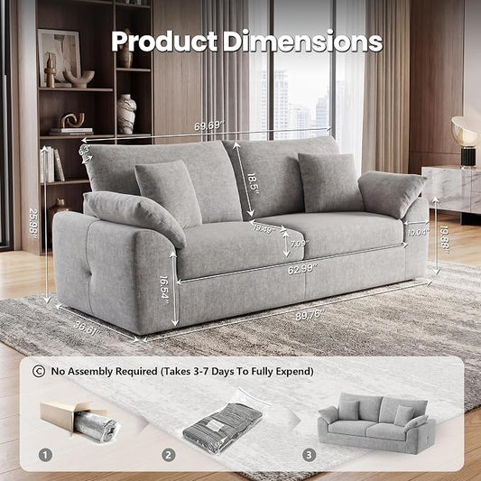89.8" Modern Loveseat Sofa for Living Room, Cloud Boneless Couches with 4 Pillows, Mid Century Loveseat couches for Small Place, No Assembly Required, Light Grey