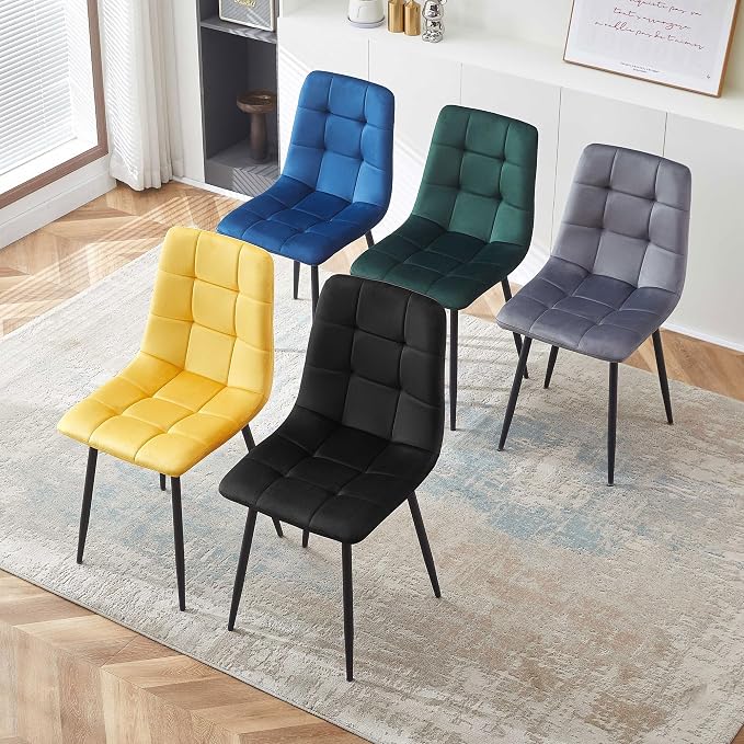 NORDICANA Dining Chairs Set of 2, Upholstered Kitchen Chairs, Black Velvet Side Chairs with Comfortable Cushions & Metal Legs