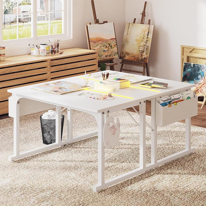 DurayLoly 40" Computer Desk with Waterproof LED Lights,Bedroom Study Desk for Teens,Dorm Room Essentials,Headphone Hook&Storage Bag for Small Spaces,Sturdy Metal Frame,White