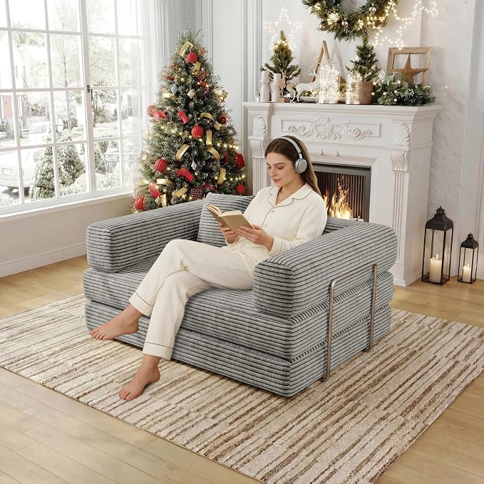 BSHOMGI 4 in 1 Convertible Sofas Boneless Couches with 2 Pillow, Modern Corduroy Futon Bed, Modular Queen Sofa with Pull-Out Bed, LoveSeat for Living Room, Small Space Apartment 53.15" Double Sofa